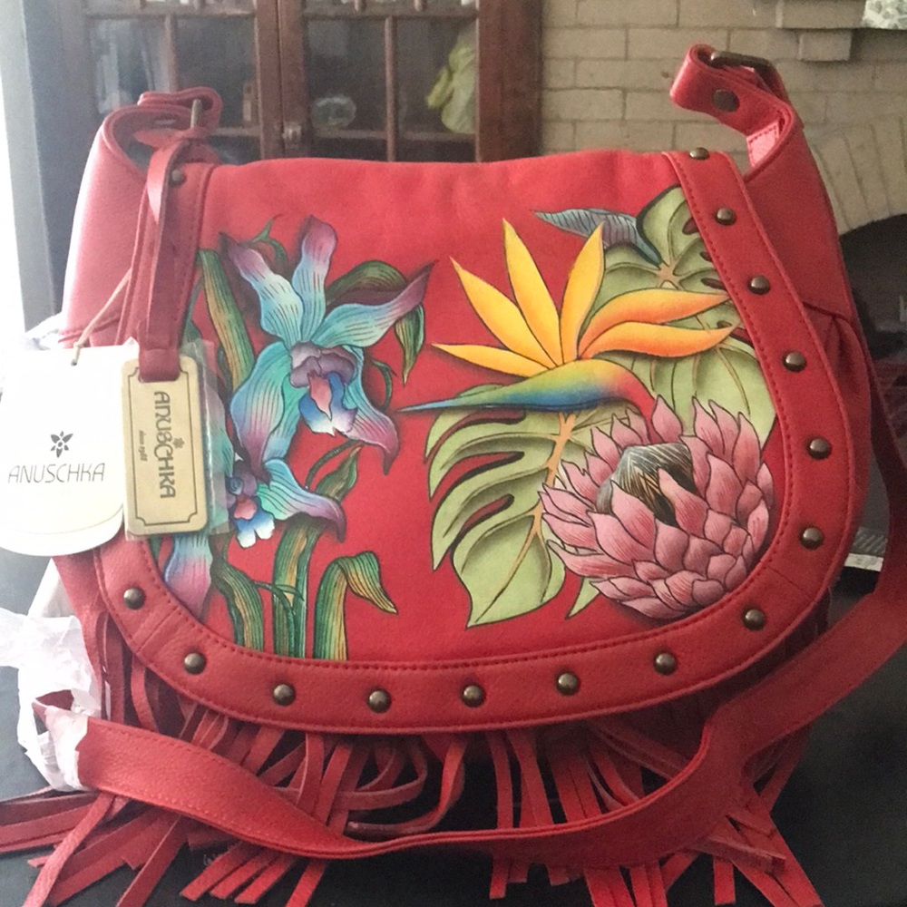 New ANUSCHKA Red Blue Yellow Green Pink Leesa Leather Shoulder Purse